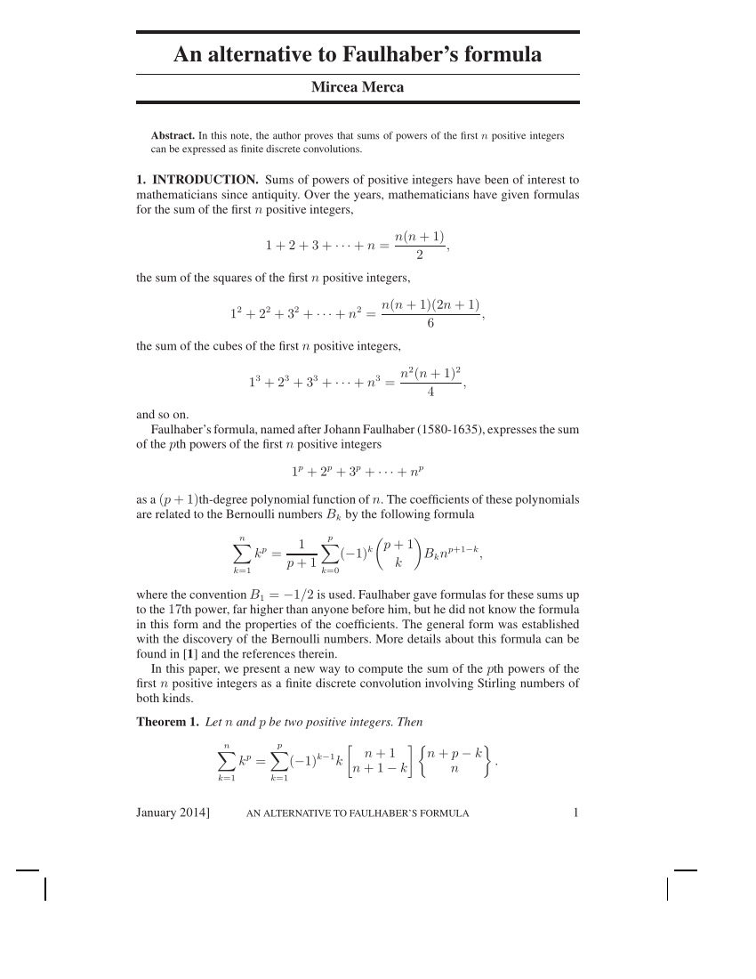 Pdf An Alternative To Faulhaber S Formula