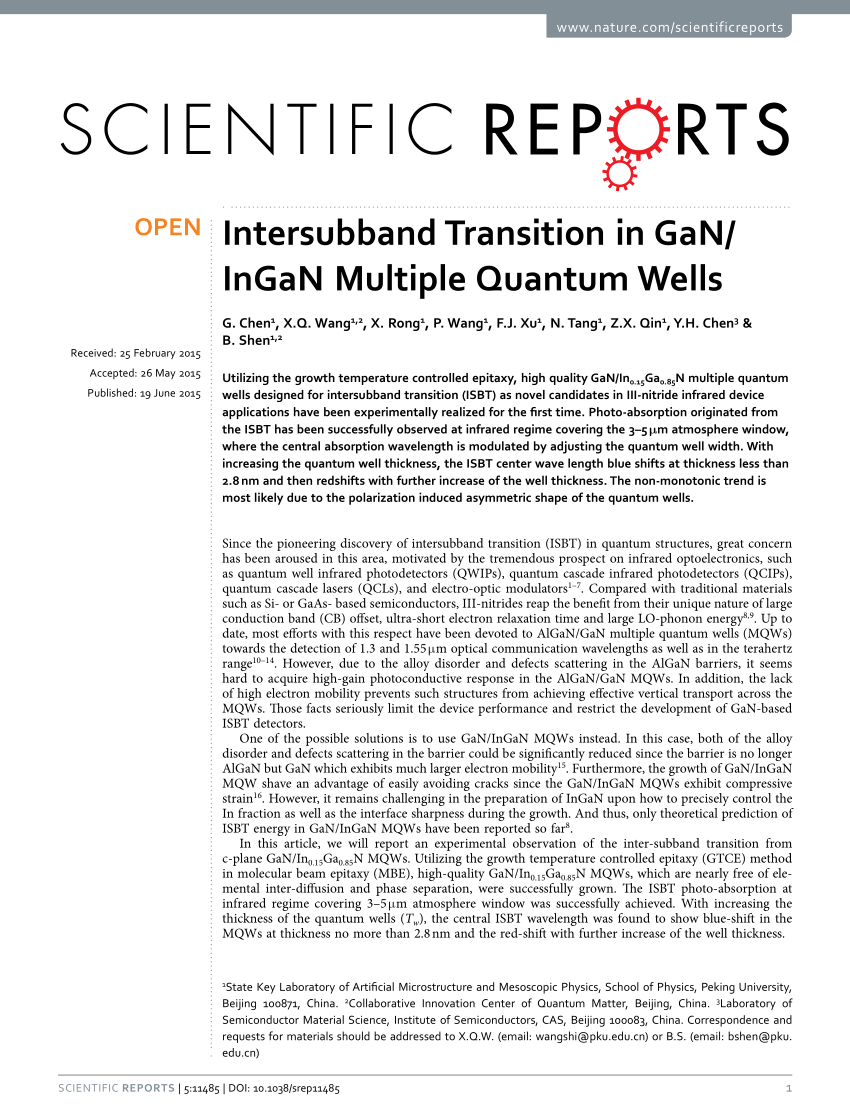 Pdf Intersubband Transition In Gan Ingan Multiple Quantum Wells