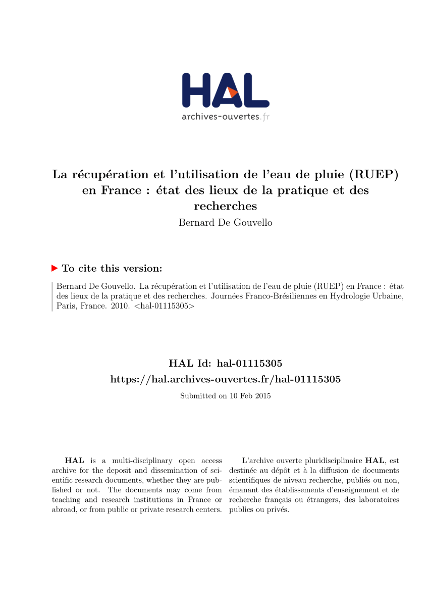 Pdf La Récupération Et Lutilisation De Leau De Pluie