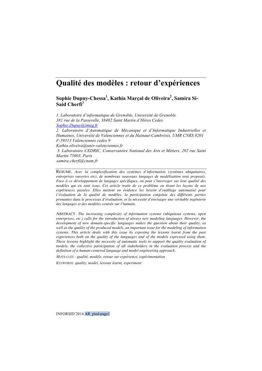 Pdf Qualite Des Modeles Retour D Experiences