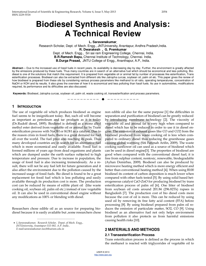 literature review of biodiesel pdf