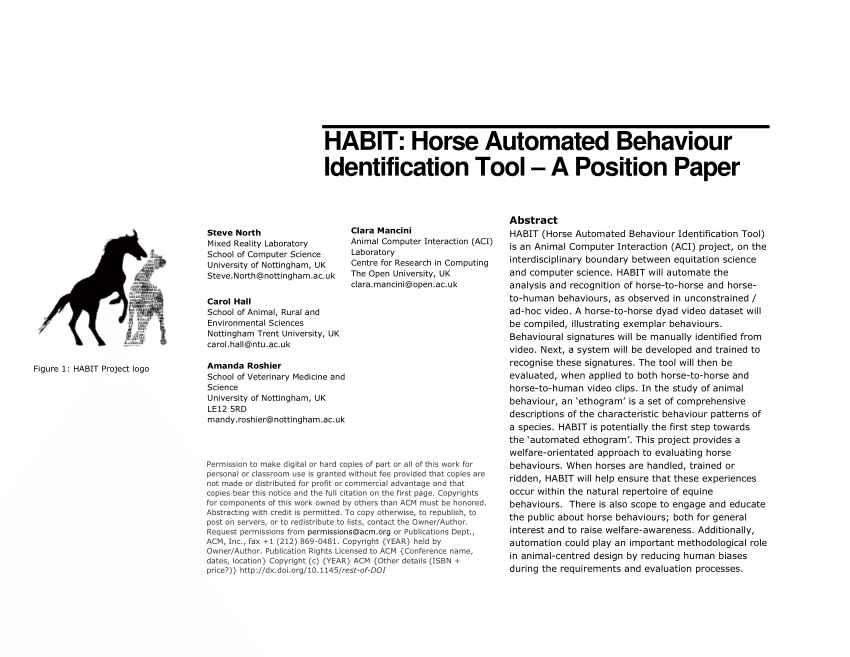 PDF) HABIT: Horse Automated Behaviour Identification Tool – A Position Paper