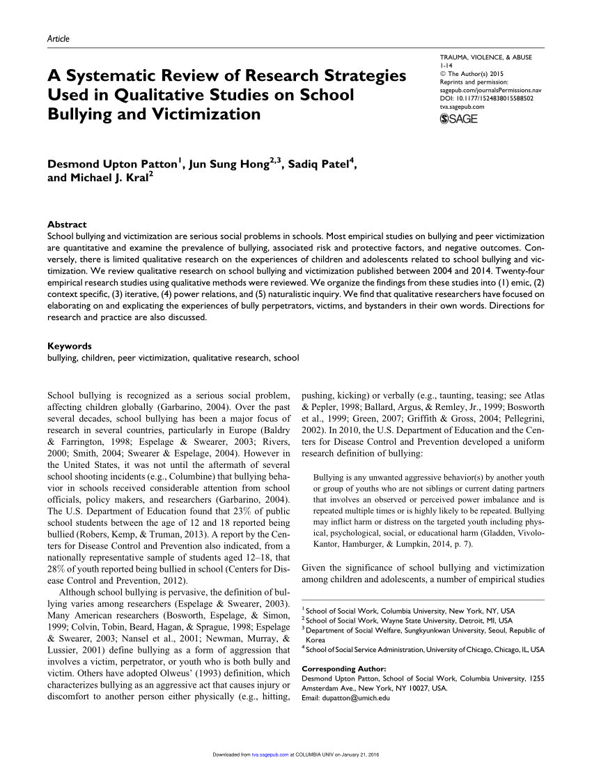 qualitative research on bullying in schools