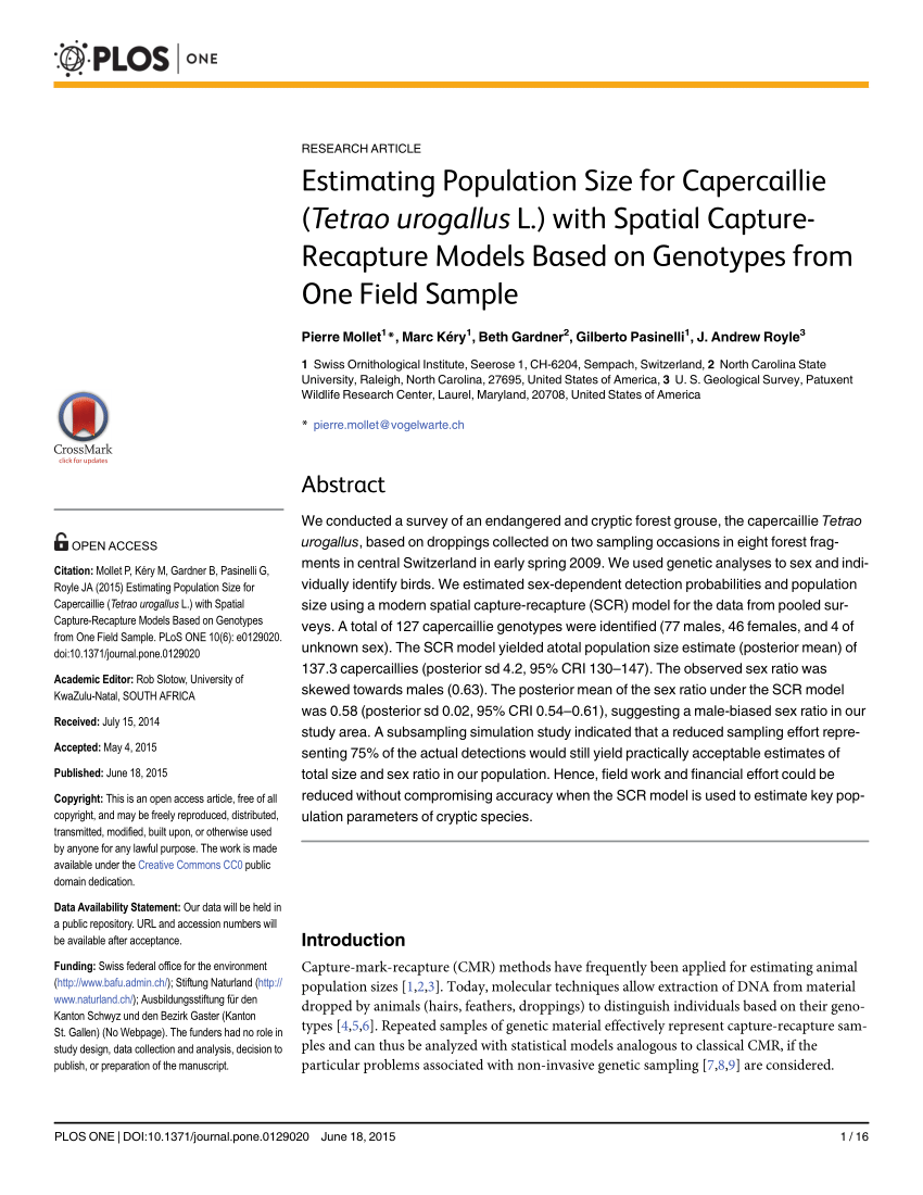 PDF) Estimating Population Size with Noninvasive Capture‐Mark‐Recapture Data