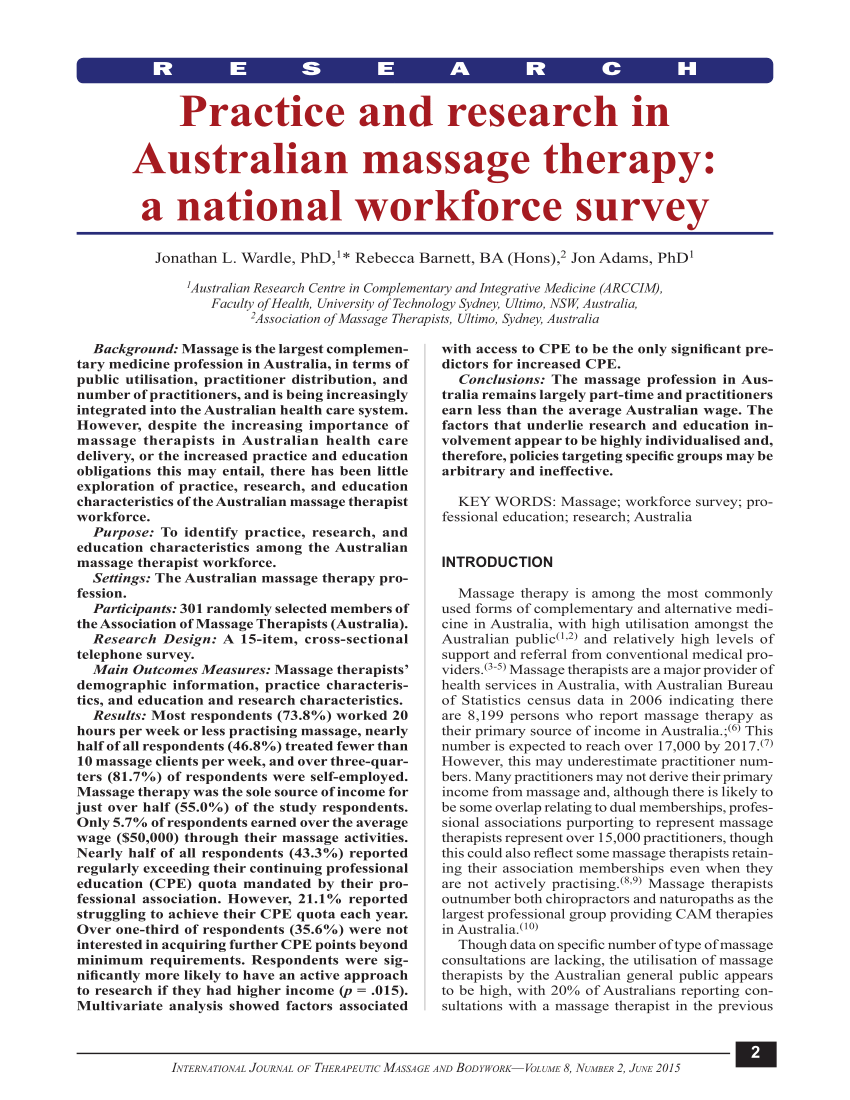 Pdf Practice And Research In Australian Massage Therapy A National