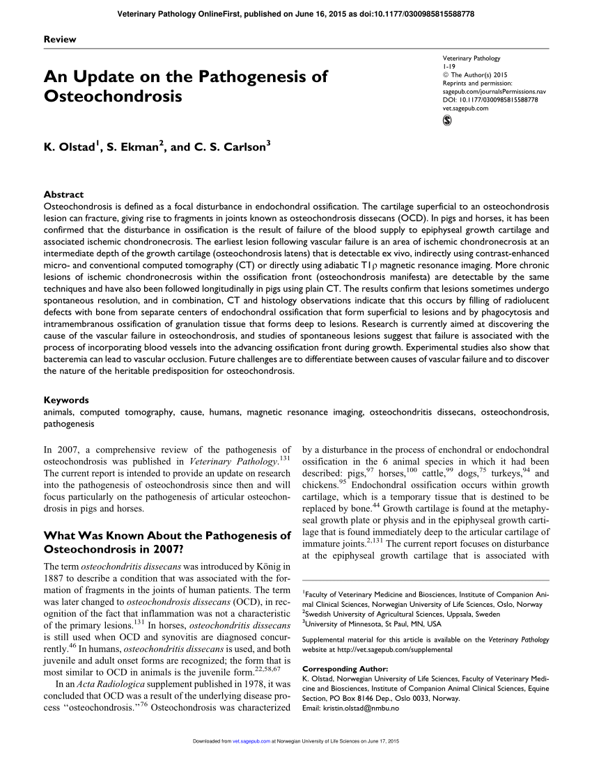 (PDF) An Update on the Pathogenesis of Osteochondrosis