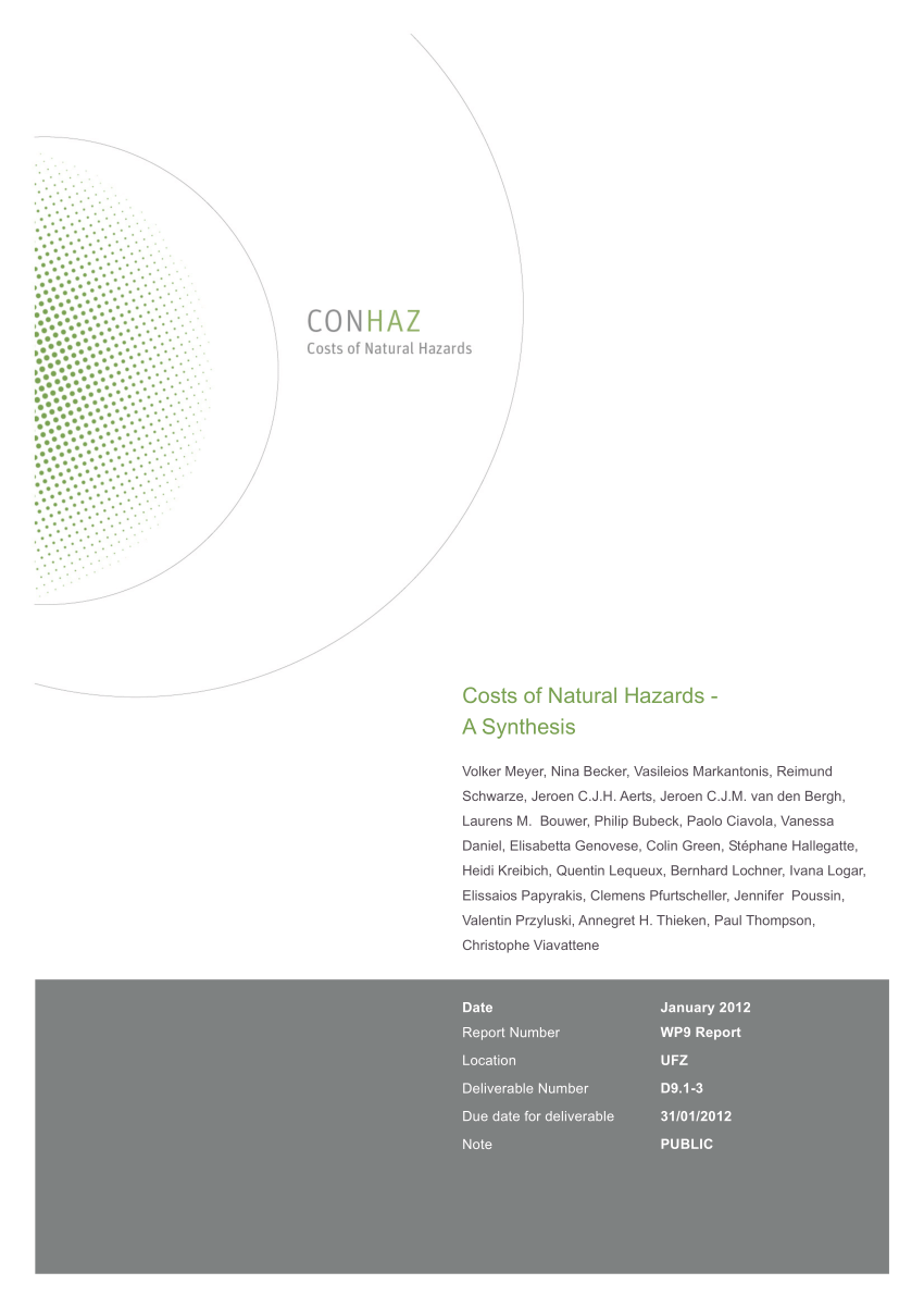 Pdf Costs Of Natural Hazards A Synthesis