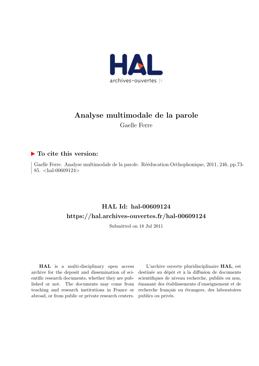 (PDF) Analyse multimodale de la parole