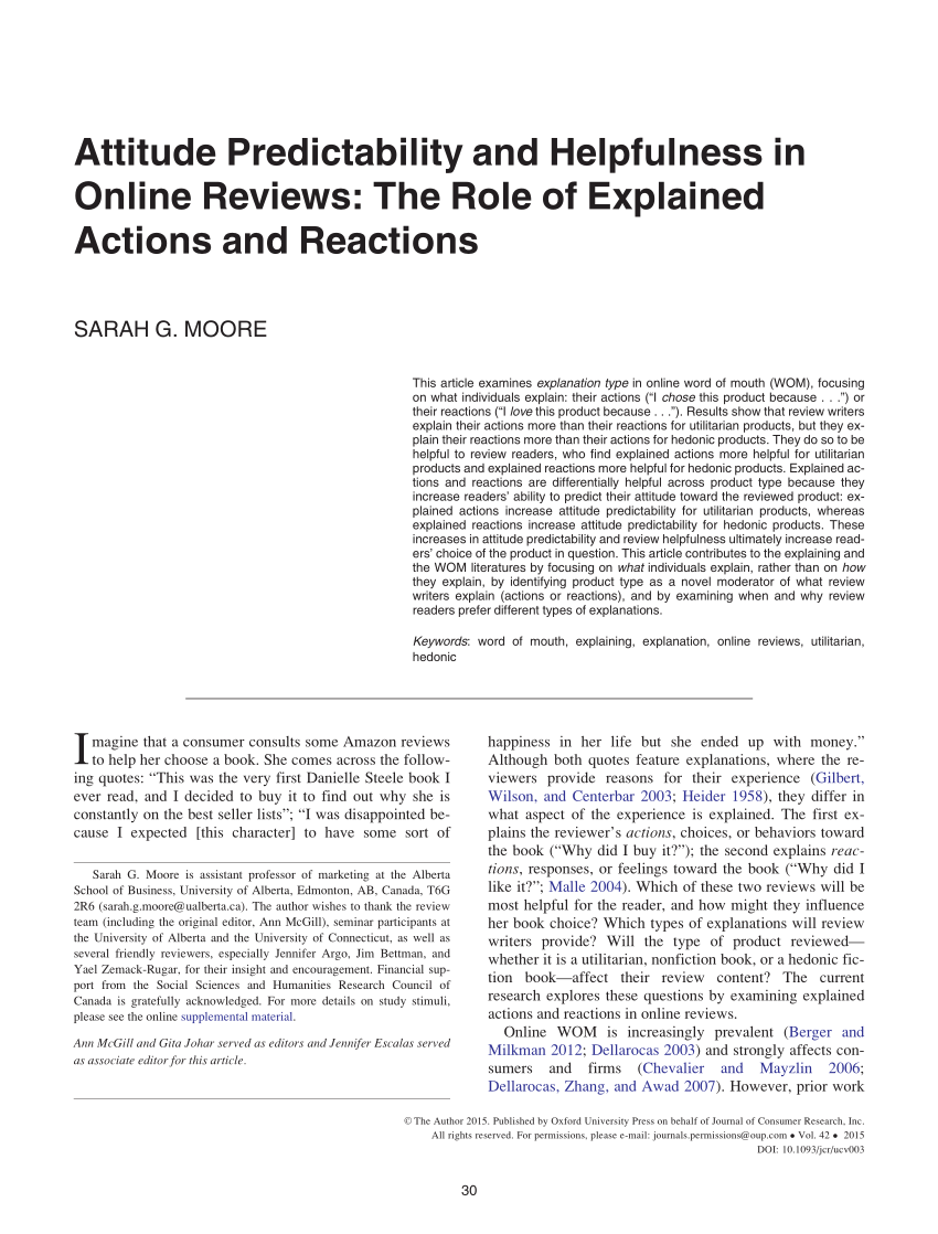 Pdf Attitude Predictability And Helpfulness In Online Reviews The Role Of Explained Actions And Reactions