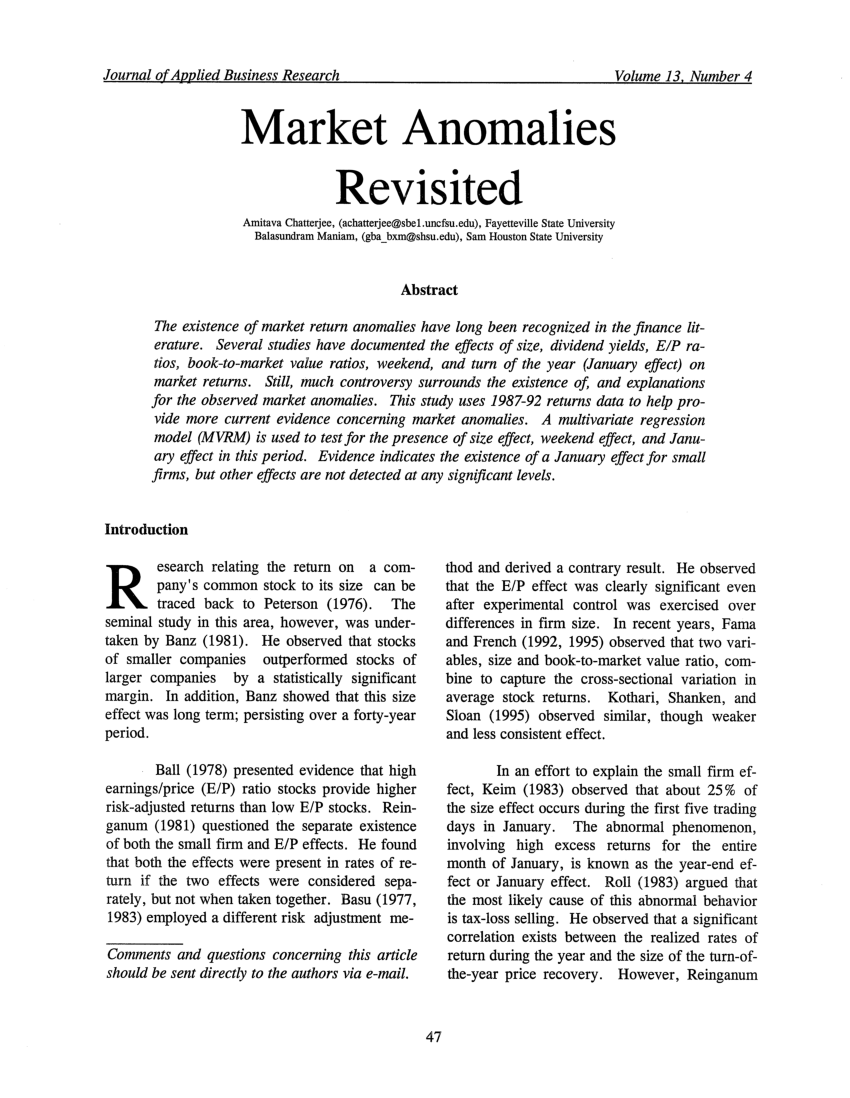 research paper on market anomalies