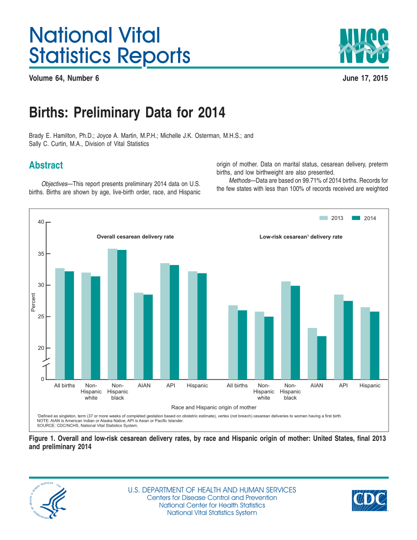 (PDF) National Vital Statistics Reports Births Preliminary Data for 2014