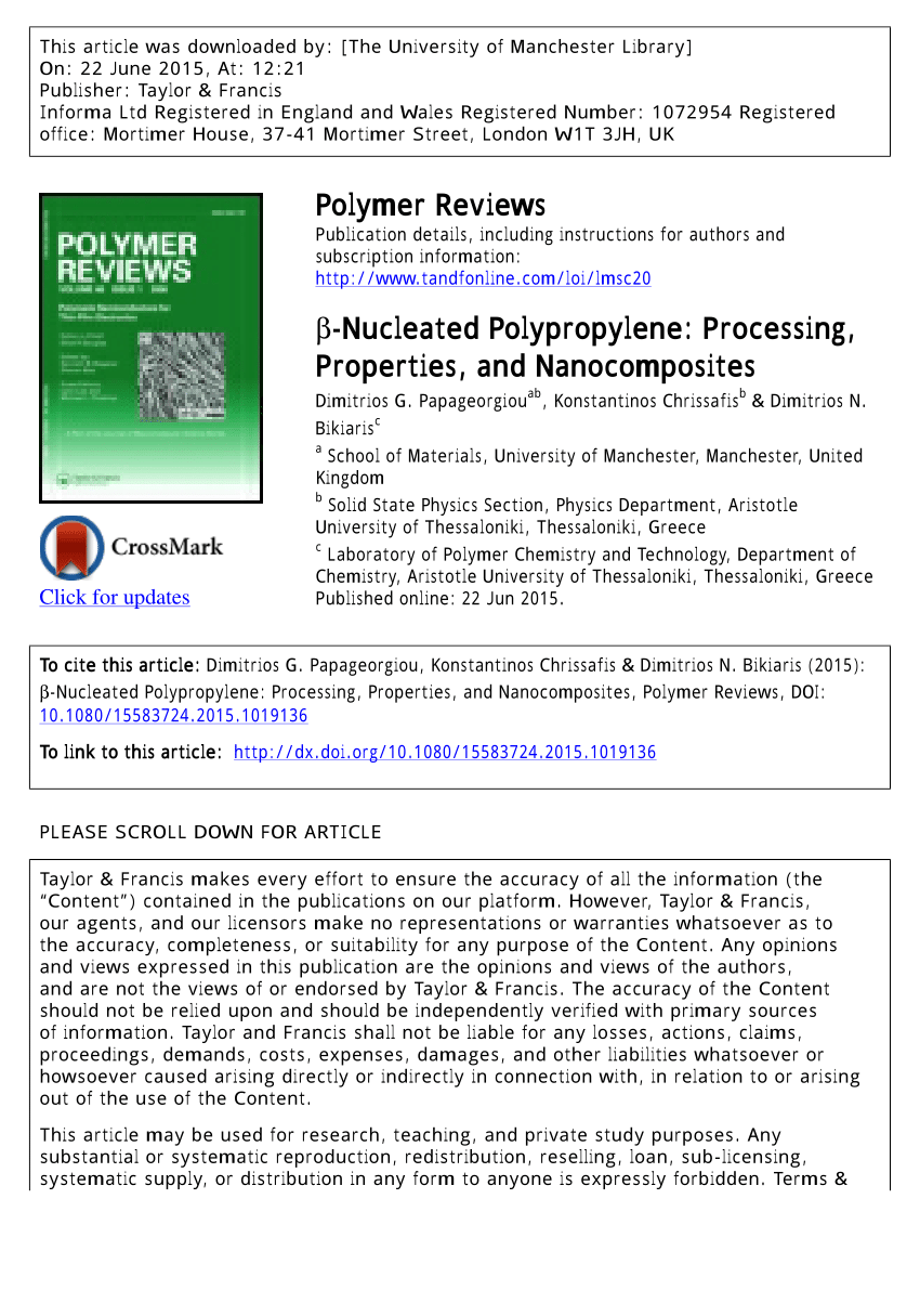 PDF) β-Nucleated Polypropylene: Processing, Properties and 