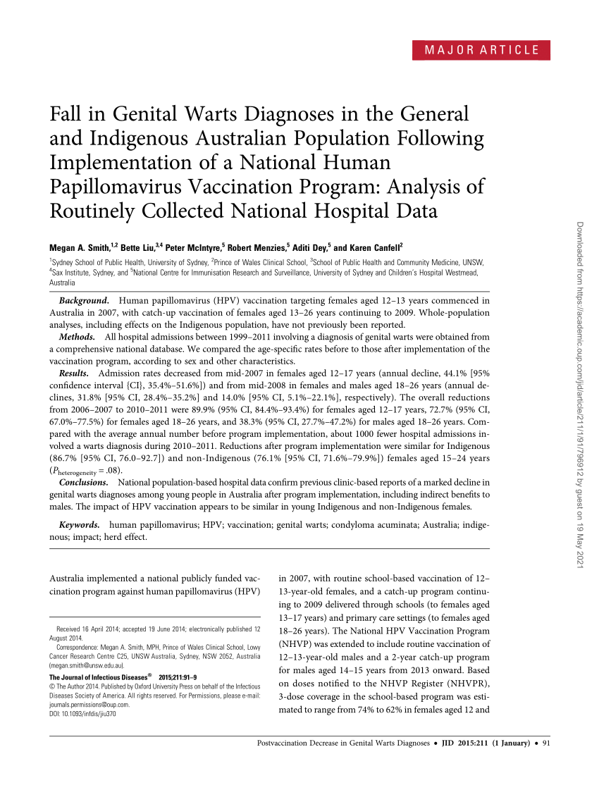Pdf Impact Of Hpv Vaccination In The General And Indigenous Australian Population Analysis Of 6667