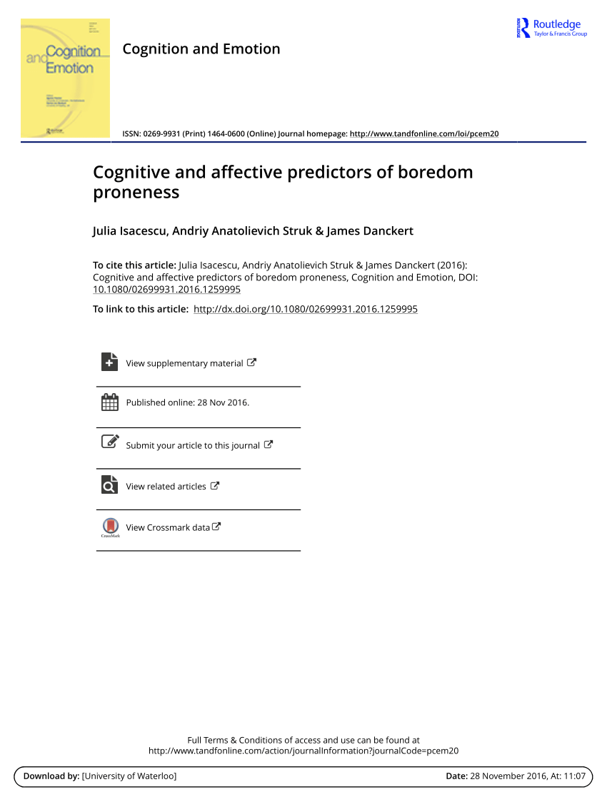 PDF Cognitive and affective predictors of boredom proneness