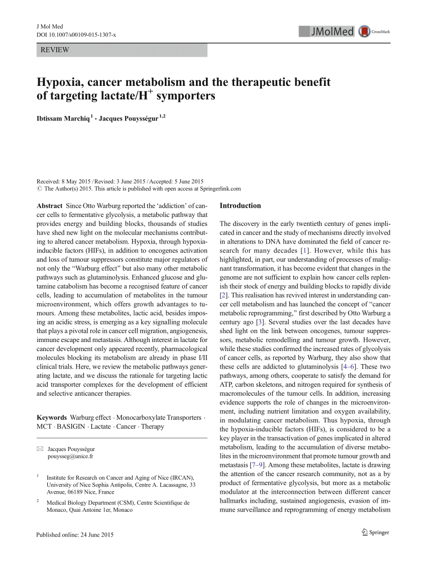 PDF) Hypoxia, cancer metabolism and the therapeutic benefit of