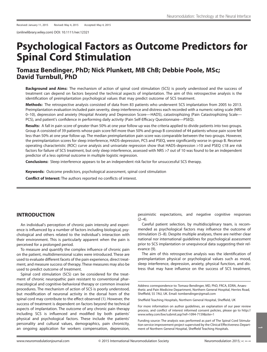 (PDF) Psychological Factors as Predictors for Spinal Cord