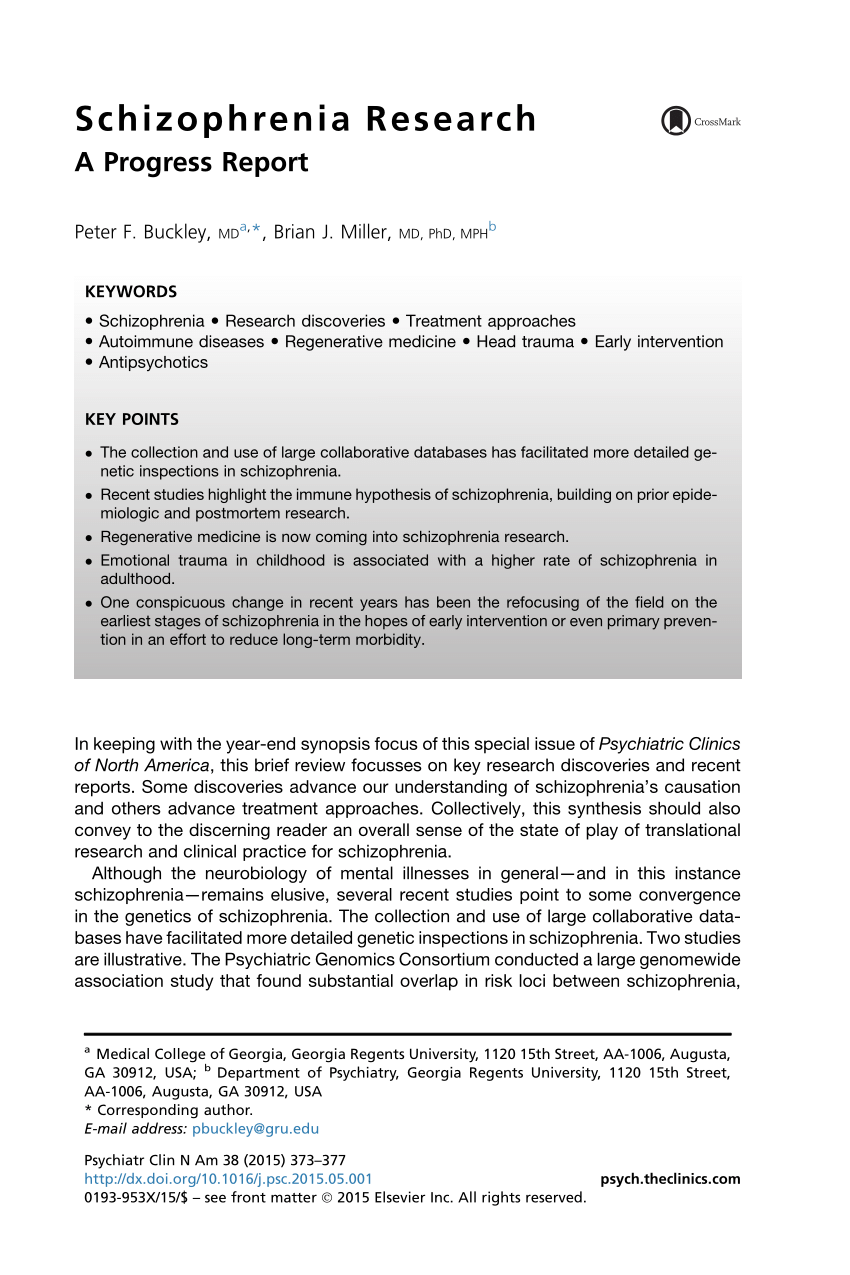 schizophrenia research paper pdf