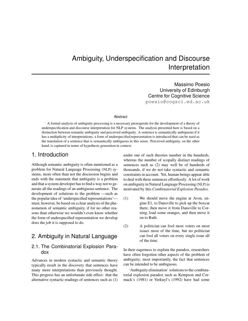 PDF Ambiguity Underspecification and Discourse Interpretation