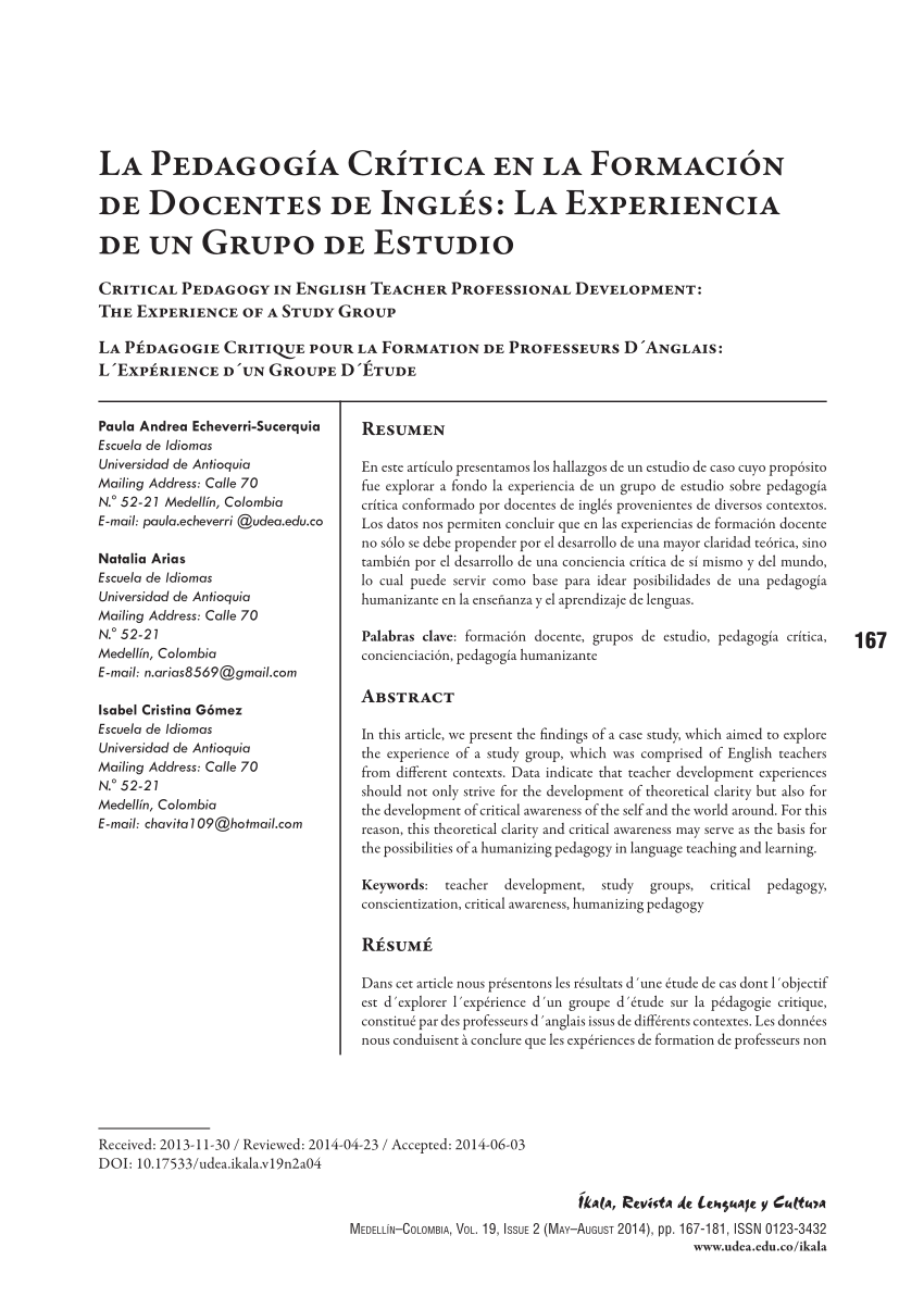 Pdf La Pedagogia Critica En La Formacion De Docentes De Ingles La Experiencia De Un Grupo De Estudio