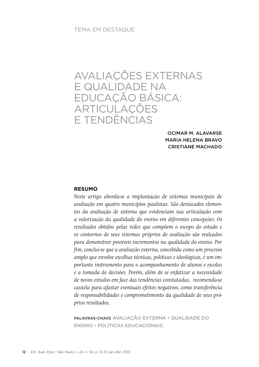 PDF) Usos das avaliações externas: concepções de equipes gestoras de  escolas da rede municipal de ensino de São Paulo