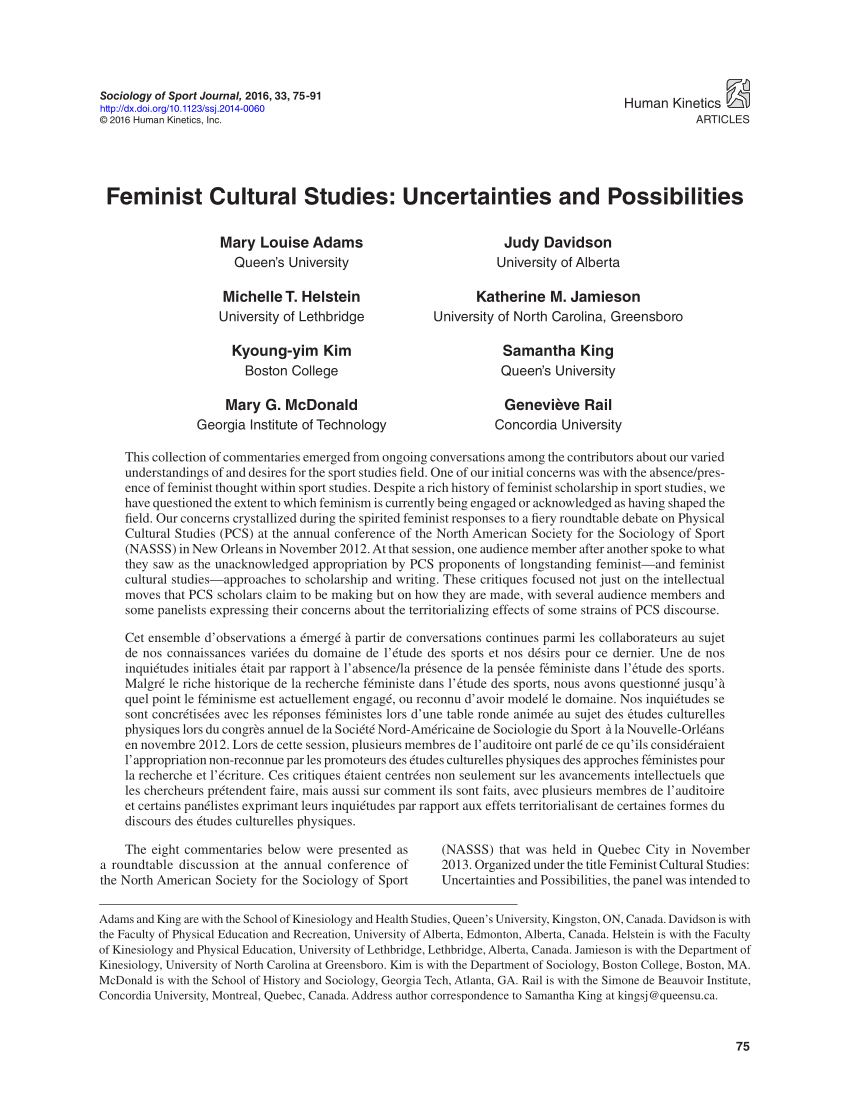 Pdf Feminist Cultural Studies Uncertainties And Possibilities