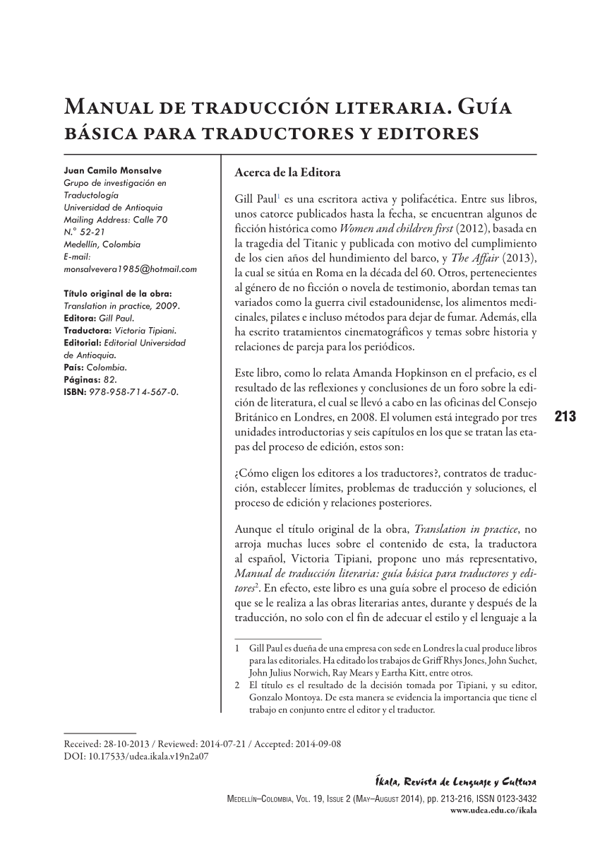 Pdf Reseña Del Libro Manual De Traducción Literaria Guía Básica Para Traductores Y Editores 7142