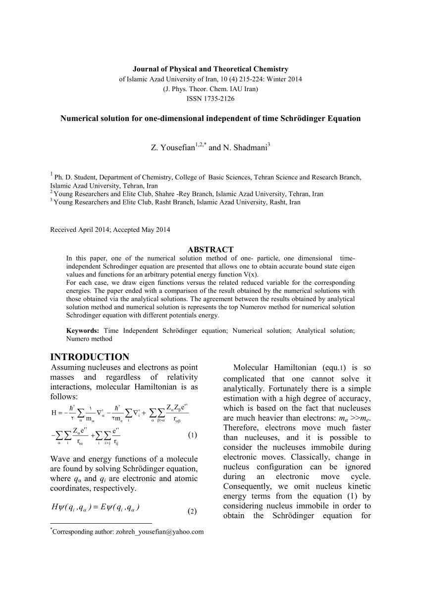 Solved The time independent one-dimensional Schrödinger's