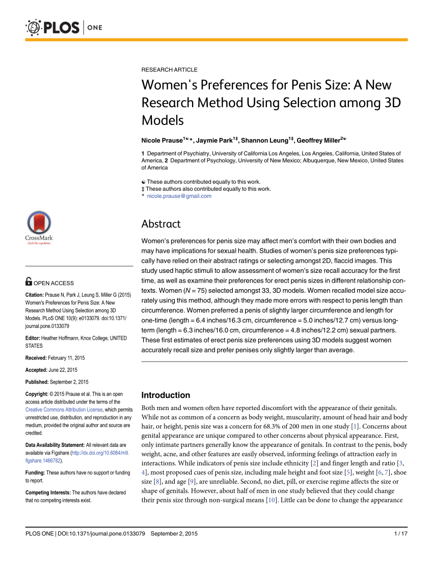 PDF) Womens Preferences for Penis Size A New Research Method Using Selection among 3D Models