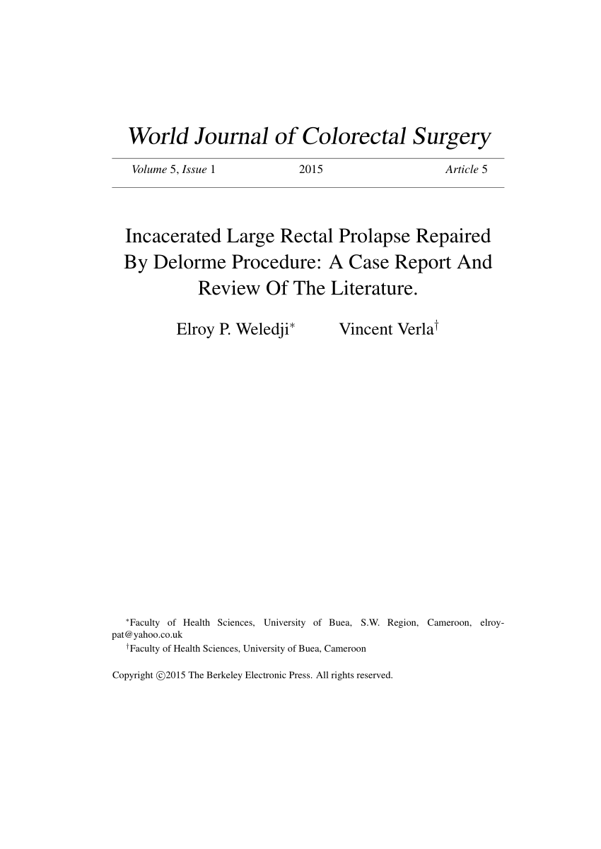 Pdf Repair Of Large Incarcerated Rectal Prolapse By Delorme S Procedure