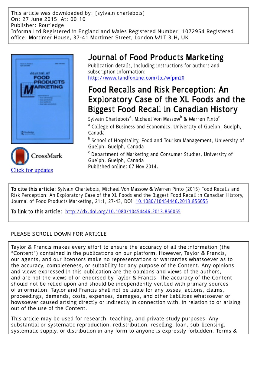 (PDF) Food Recalls and Risk Perception: An Exploratory Case of the XL ...