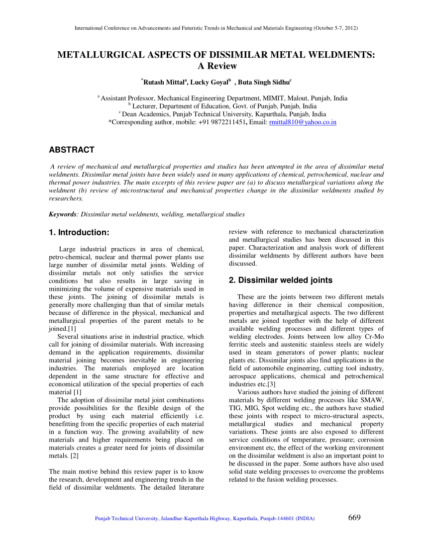 Pdf Metallurgical Aspects Of Dissimilar Metal Weldments A Review