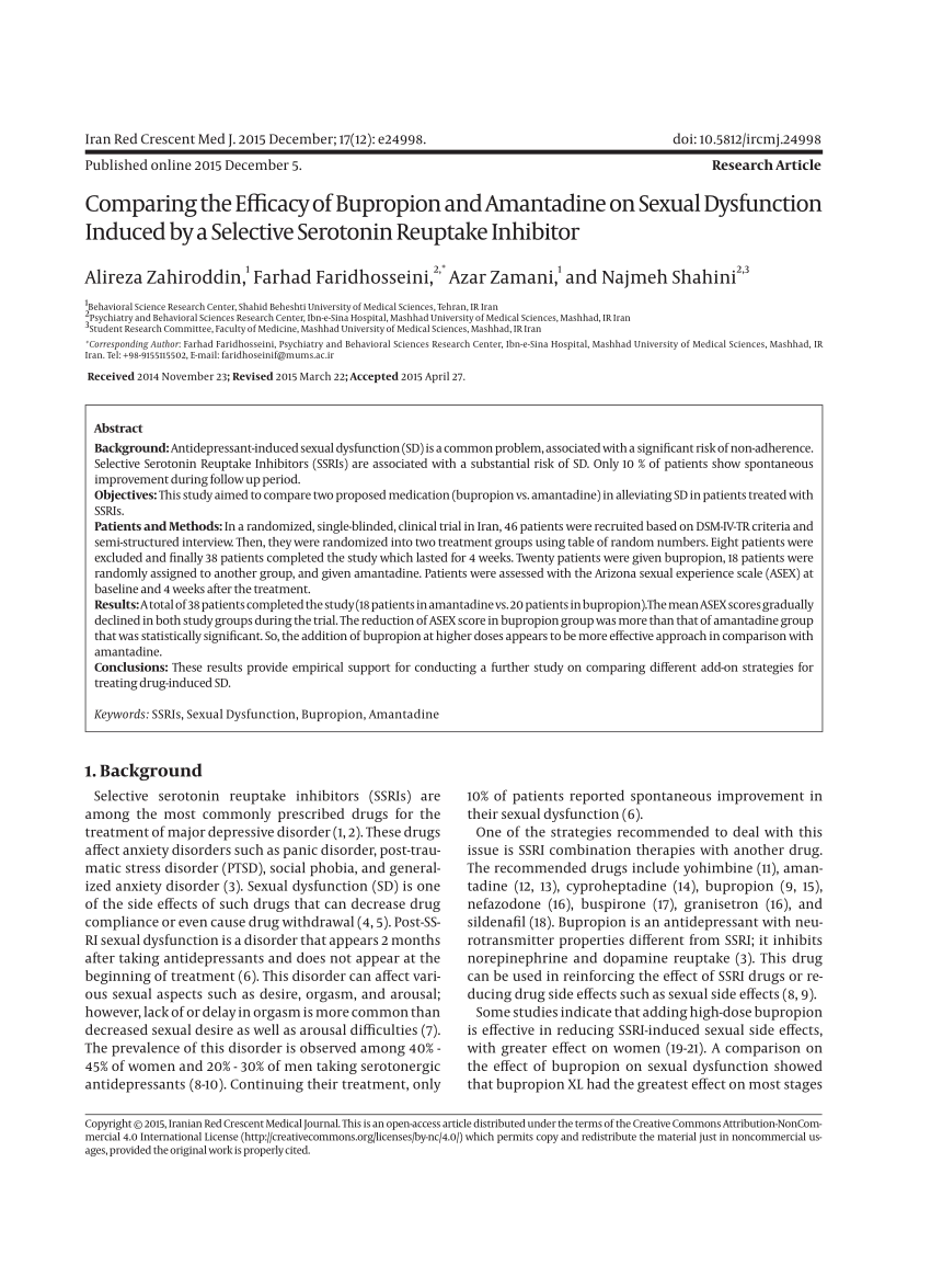 PDF Comparing the Efficacy of Bupropion and Amantadine On Sexual