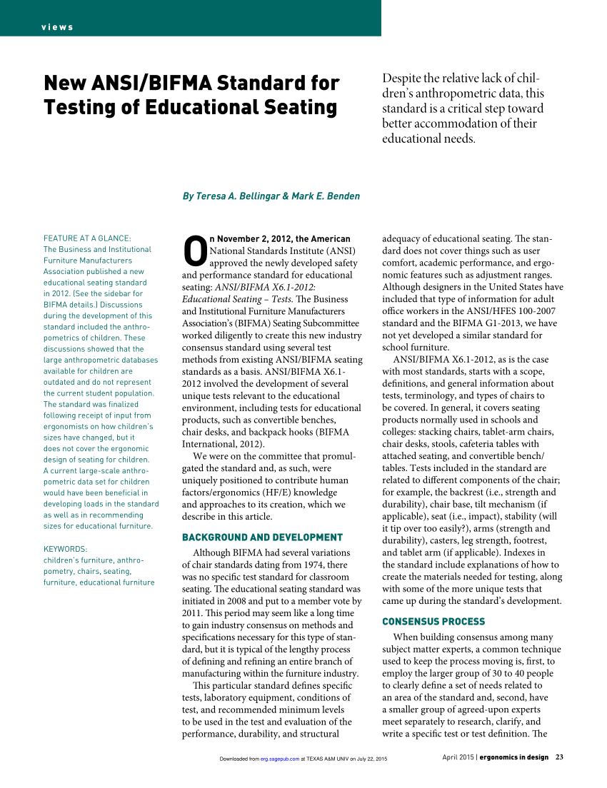 (PDF) New ANSI/BIFMA Standard for Testing of Educational Seating