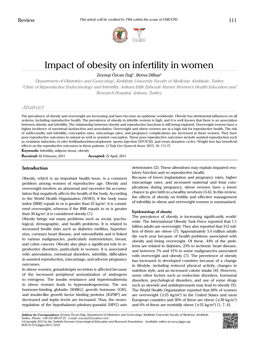 Pdf Impact Of Obesity On Infertility In Women 