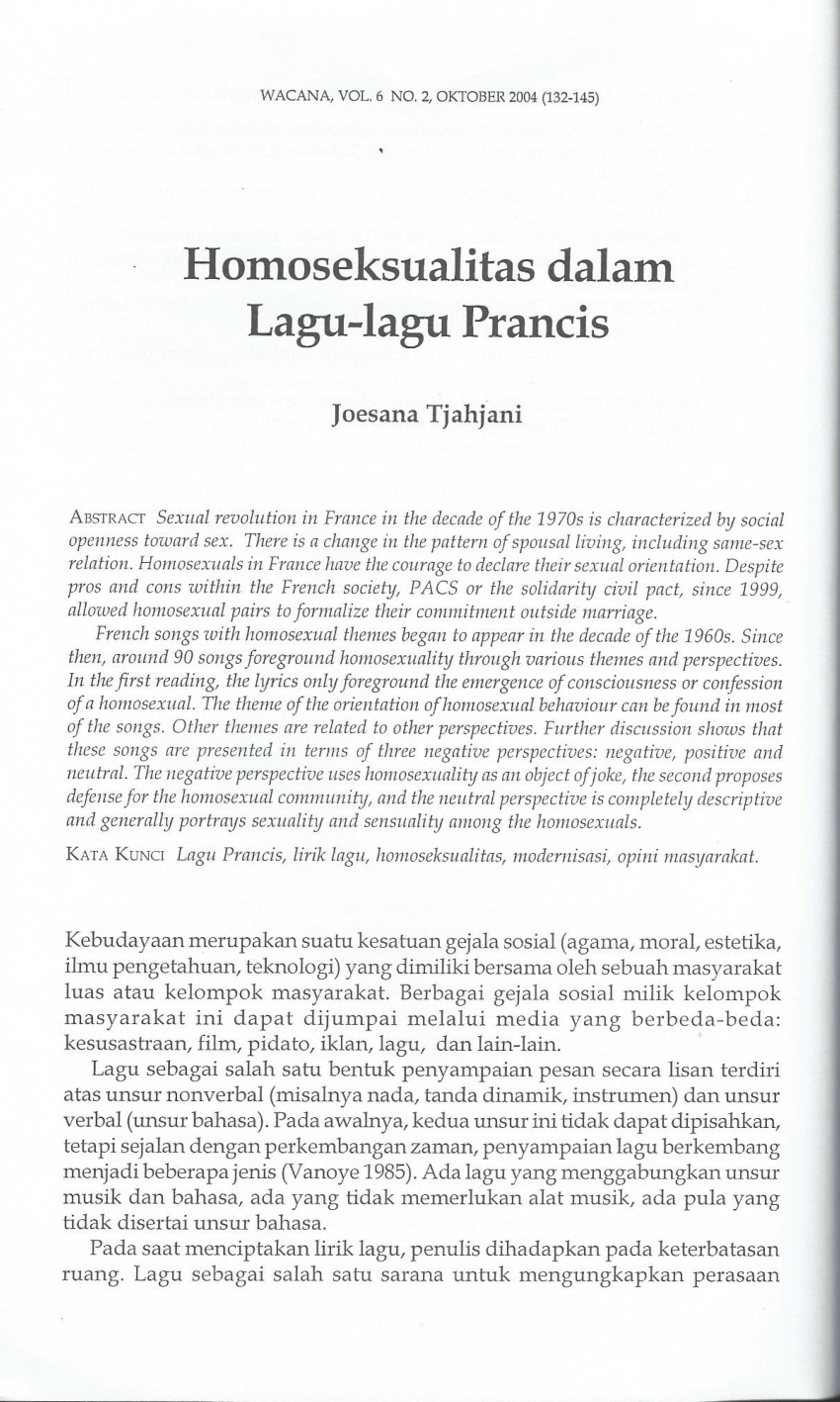 PDF) Homoseksualitas dalam Lagu-lagu Prancis