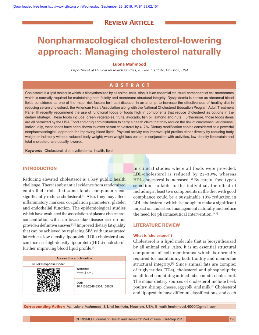 peer reviewed research on cholesterol