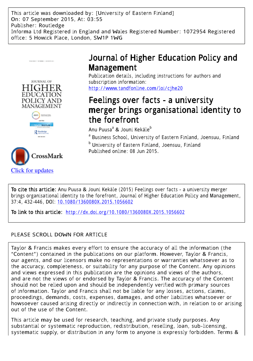 PDF) Feelings over facts – a university merger brings organisational  identity to the forefront