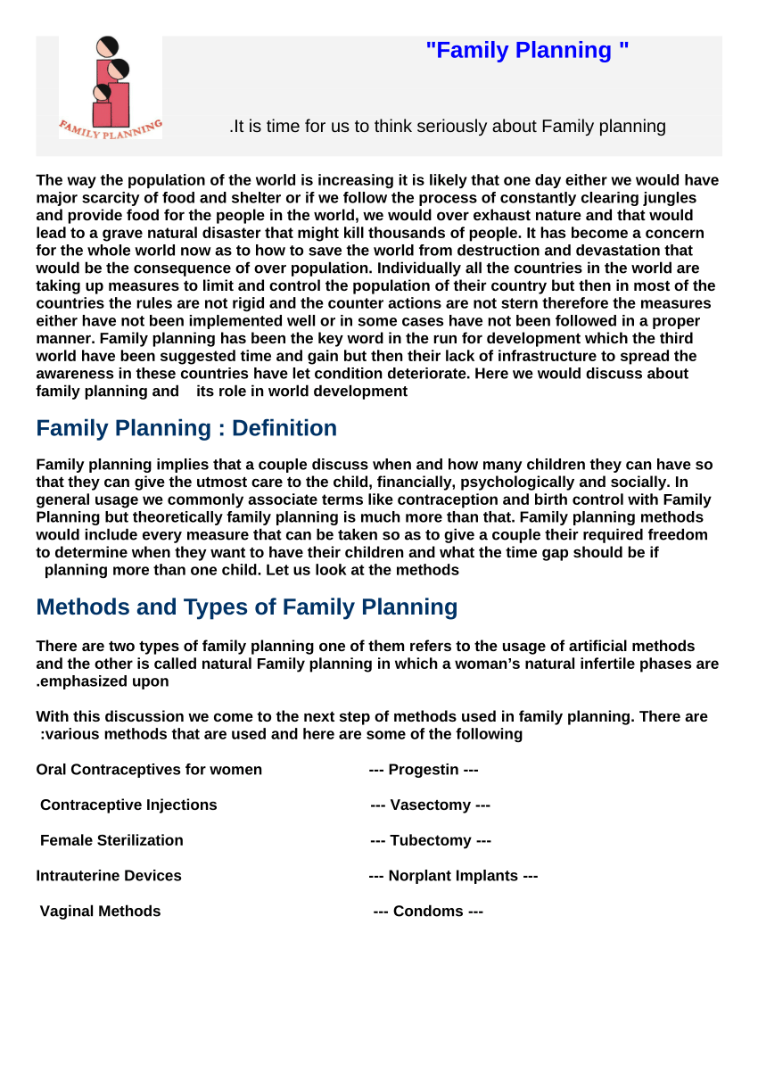 a research paper on family planning