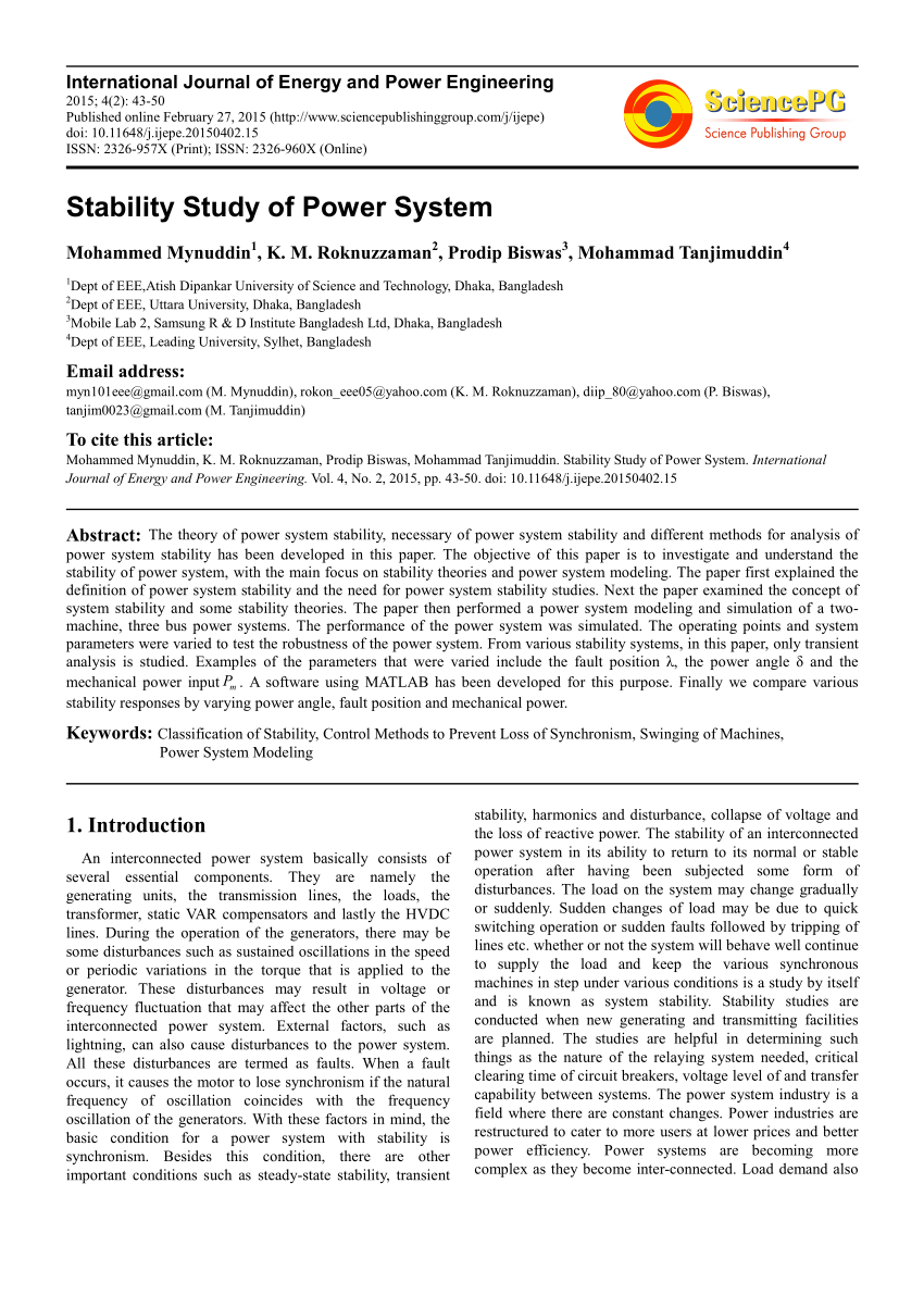 PDF) Stability Study of Power System