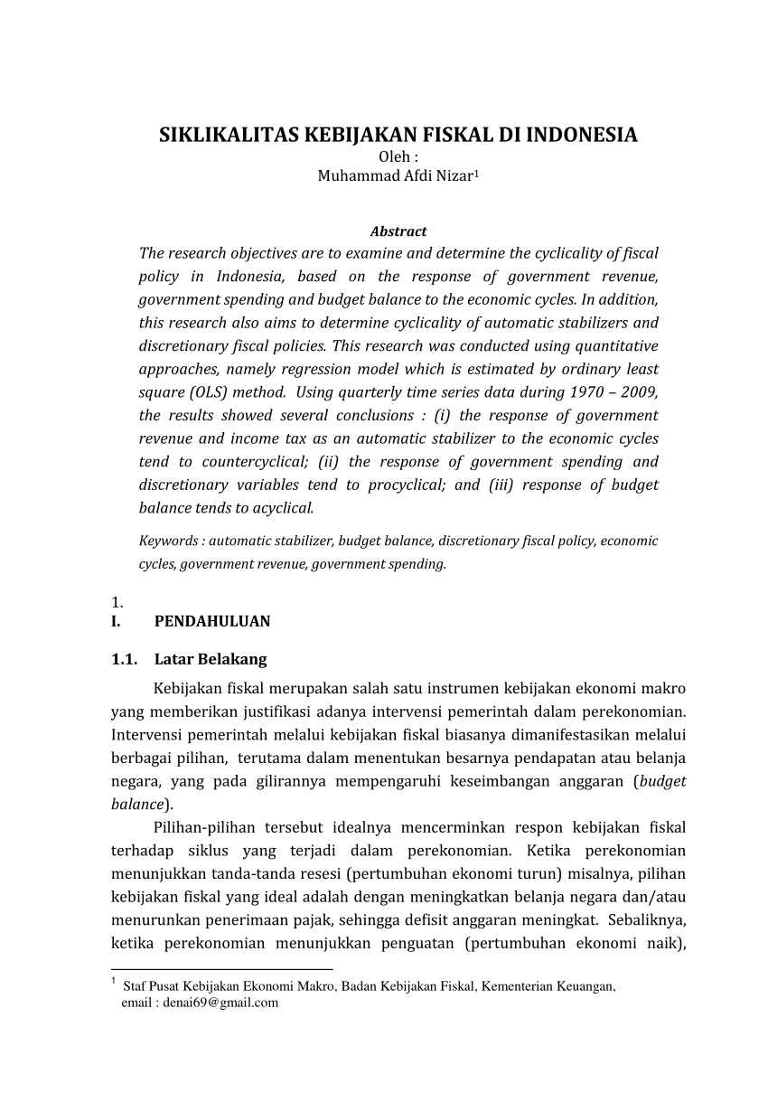 Pdf Siklikalitas Kebijakan Fiskal Di Indonesia