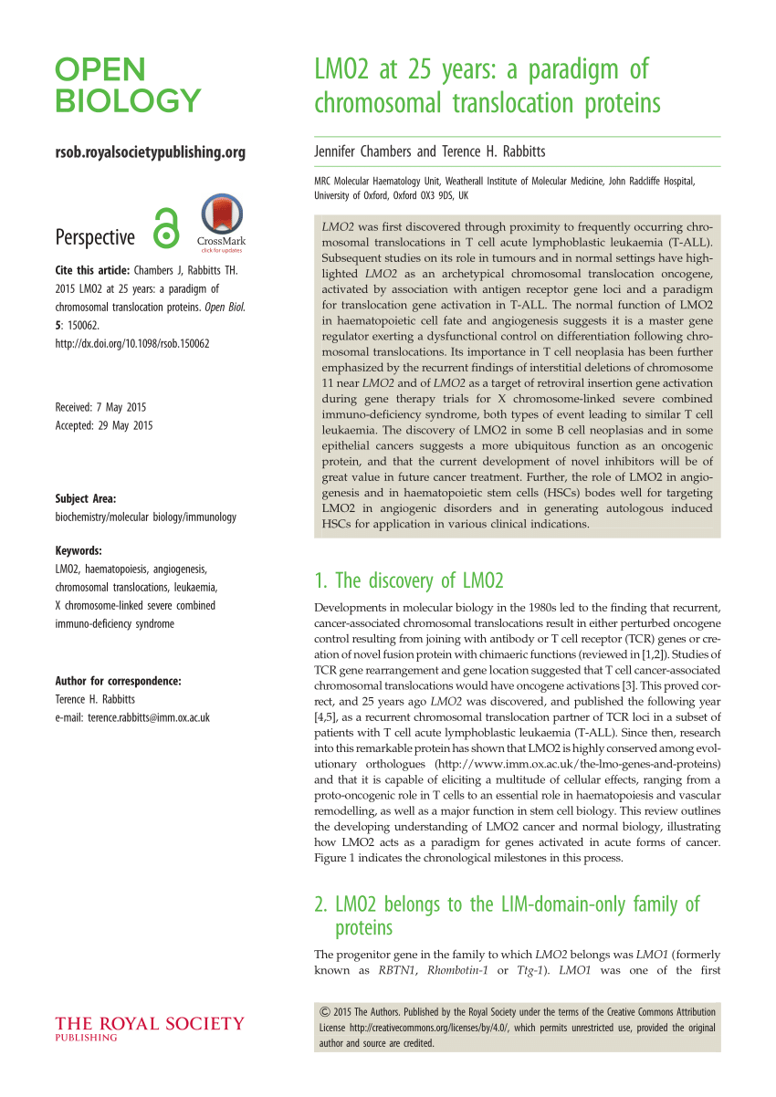 Pdf Lmo2 At 25 Years A Paradigm Of Chromosomal Translocation