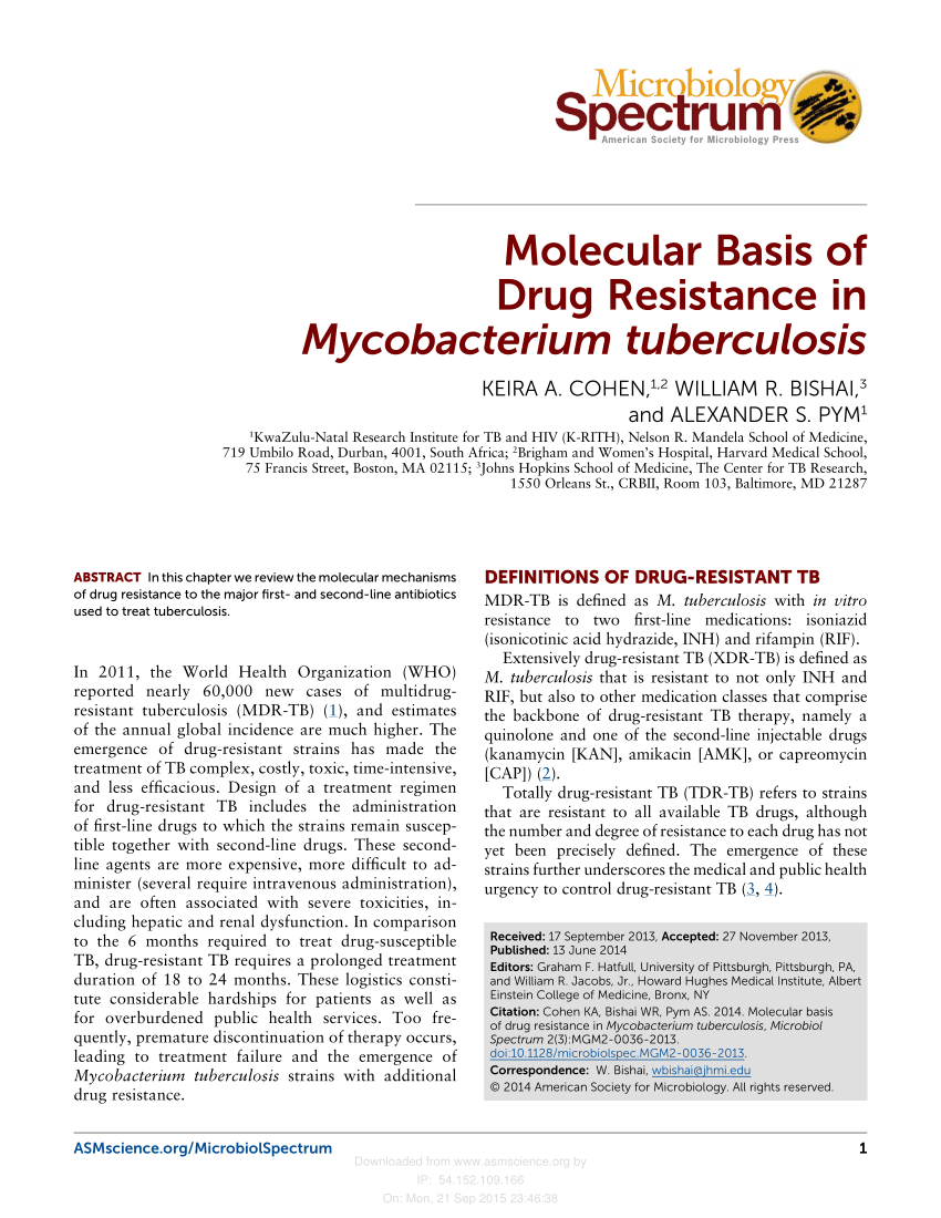 (PDF) Molecular Basis of Drug Resistance in Mycobacterium tuberculosis