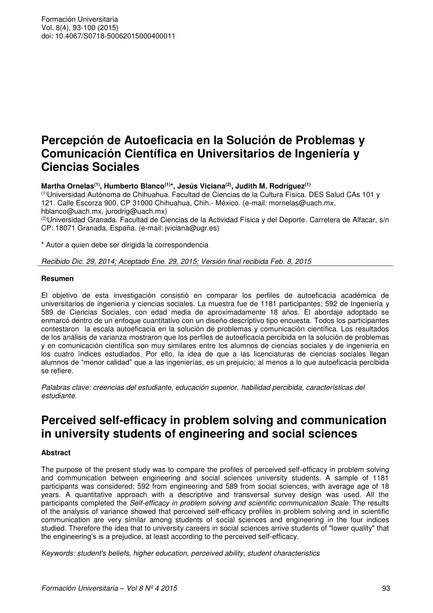 PDF) Percepción de Autoeficacia en la Solución de Problemas y