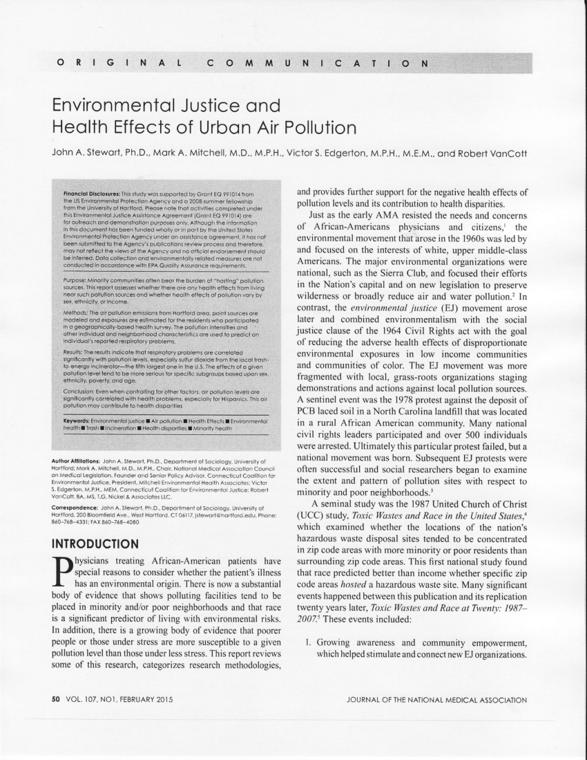 (PDF) Environmental Justice and Health Effects of Urban Air Pollution