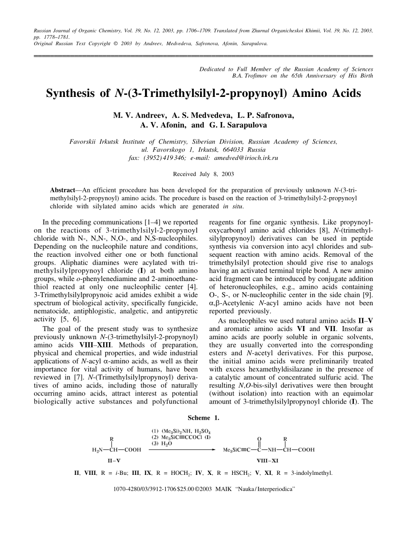 Pdf Synthesis Of N 3 Trimethylsilyl 2 Propynoyl Amino Acids