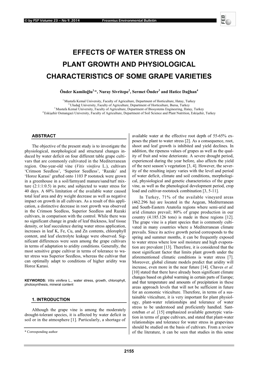 Pdf Effects Of Water Stress On Plant Growth And Physiological Characteristics Of Some Grape Varieties