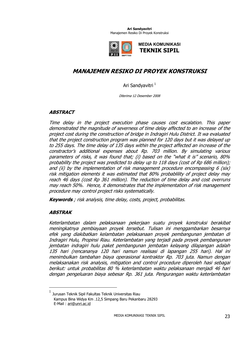 Jurnal manajemen proyek konstruksi pdf