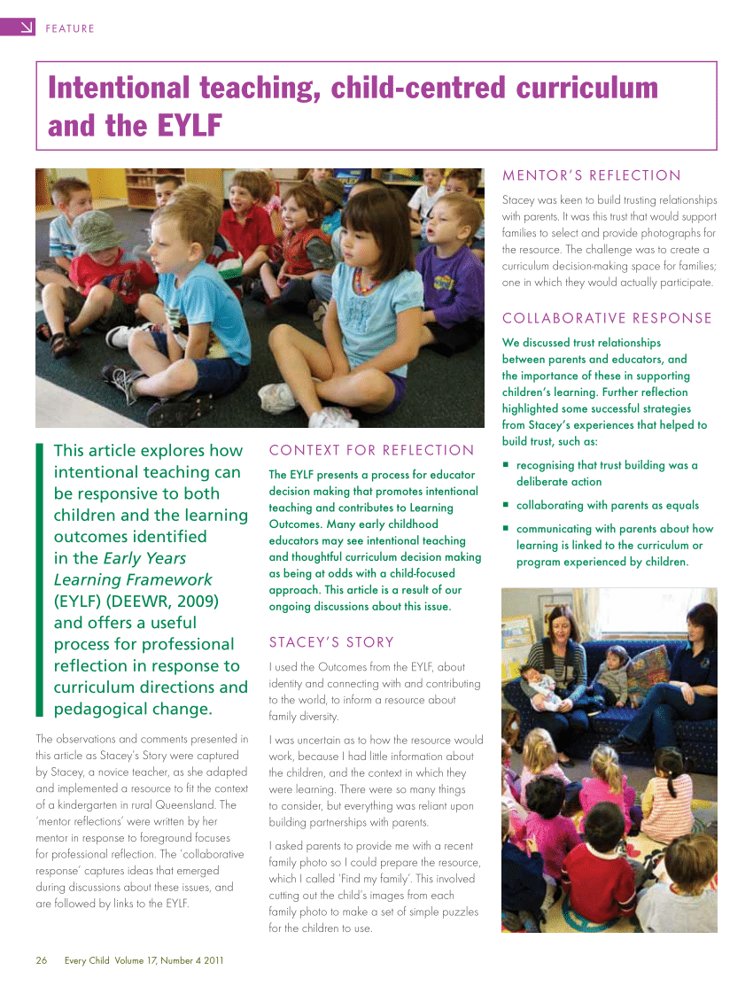 (PDF) Intentional teaching, child-centred curriculum and the EYLF