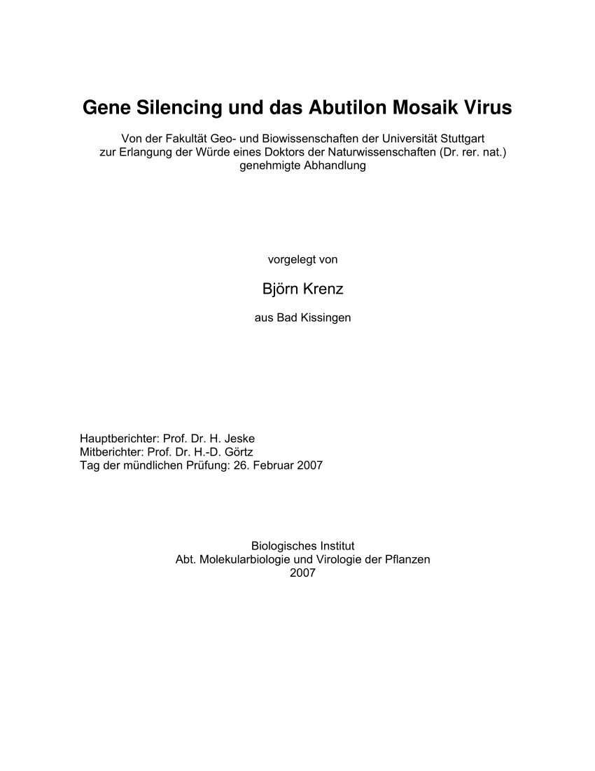 PDF) Gene Silencing und das Abutilon-Mosaik-Virus