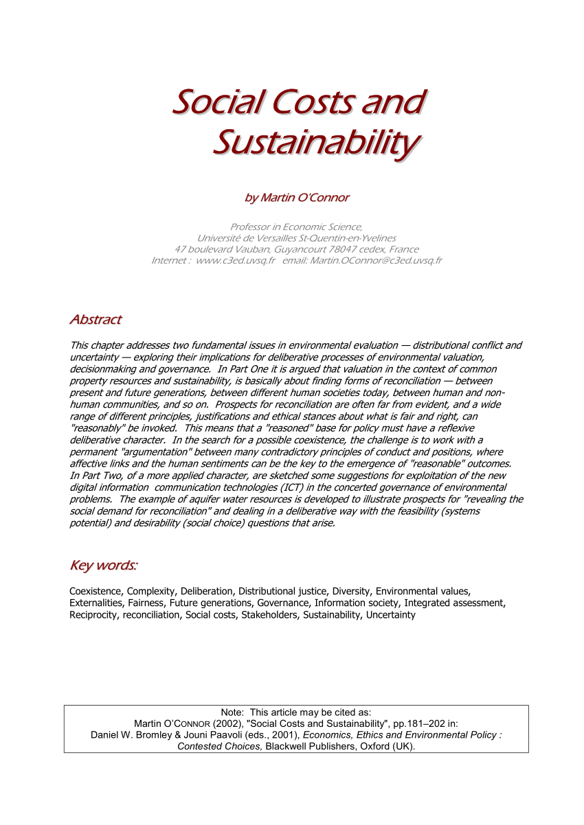 Pdf Social Costs And Sustainability